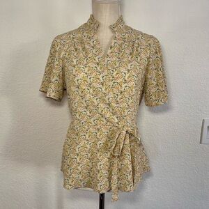 Monteau Floral Wrap Blouse - Cream and Yellow